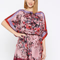 Mauve Flower Printed Side Drawstring Kaftan