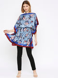 Blue Flower Printed Drawstring Kaftan