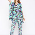 Aqua Floral Printed  Co-Ord Set with Brocade Pant