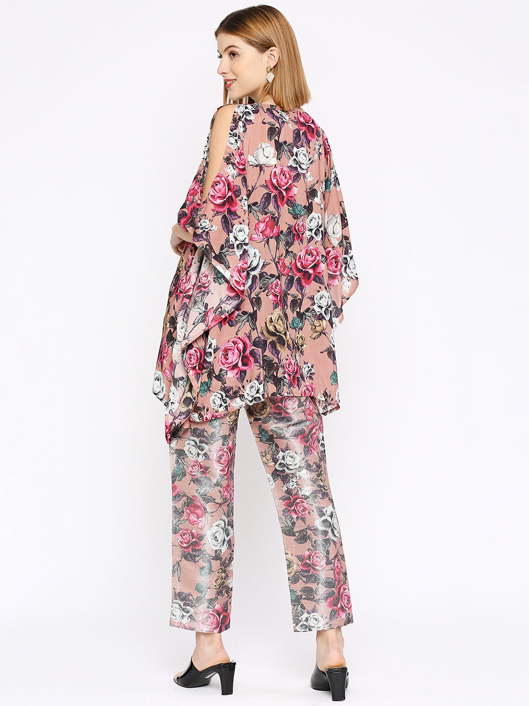 Pink Floral Printed Co-Ord Set With Brocade Pant
