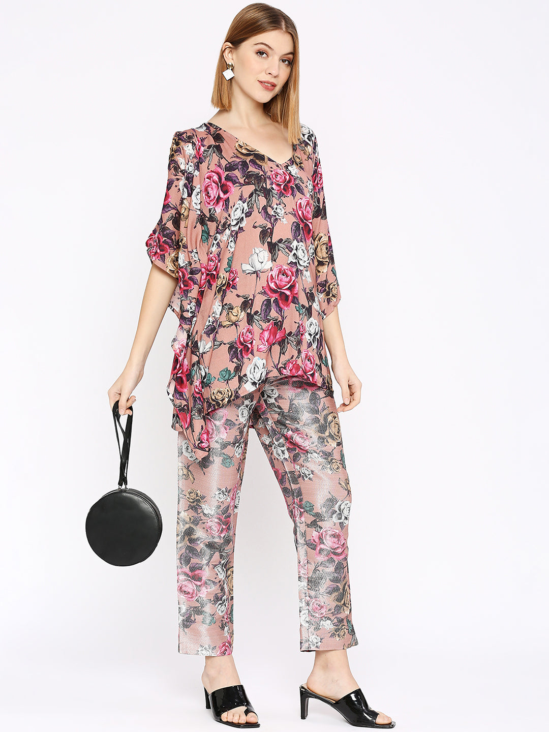 Pink Floral Printed Co-Ord Set With Brocade Pant