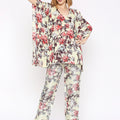 Lime Floral Printed  Co-Ord Set With Brocade Pant