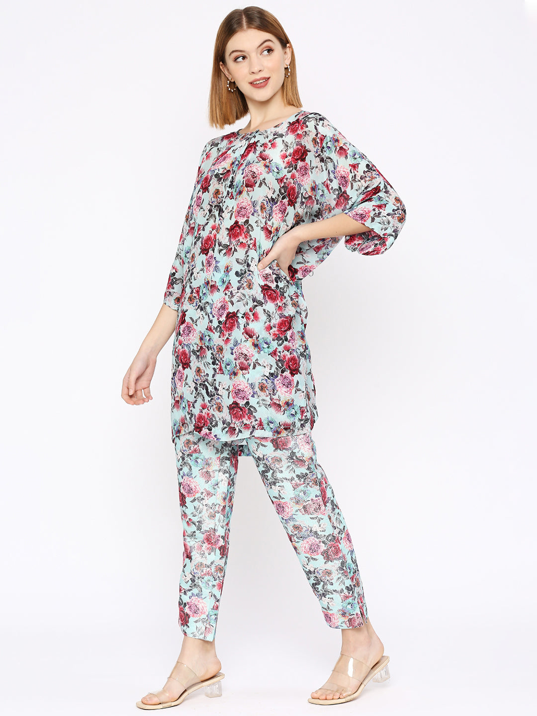 Aqua Co-Ord Set with Brocade Pant