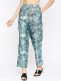 Teal Floral Printed Brocade Pant
