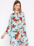 Light Blue Floral Printed Shirt Top
