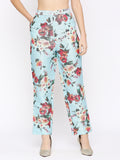 Light Blue Floral Printed Brocade Pant