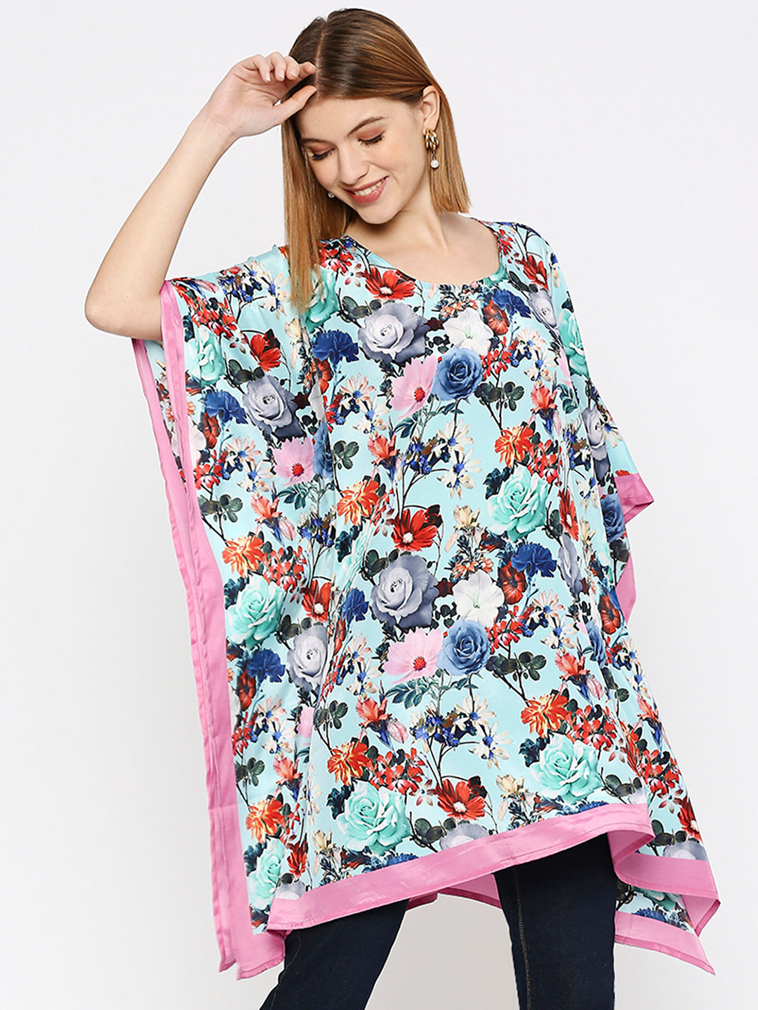 Blue Multicolored Floral Kaftan