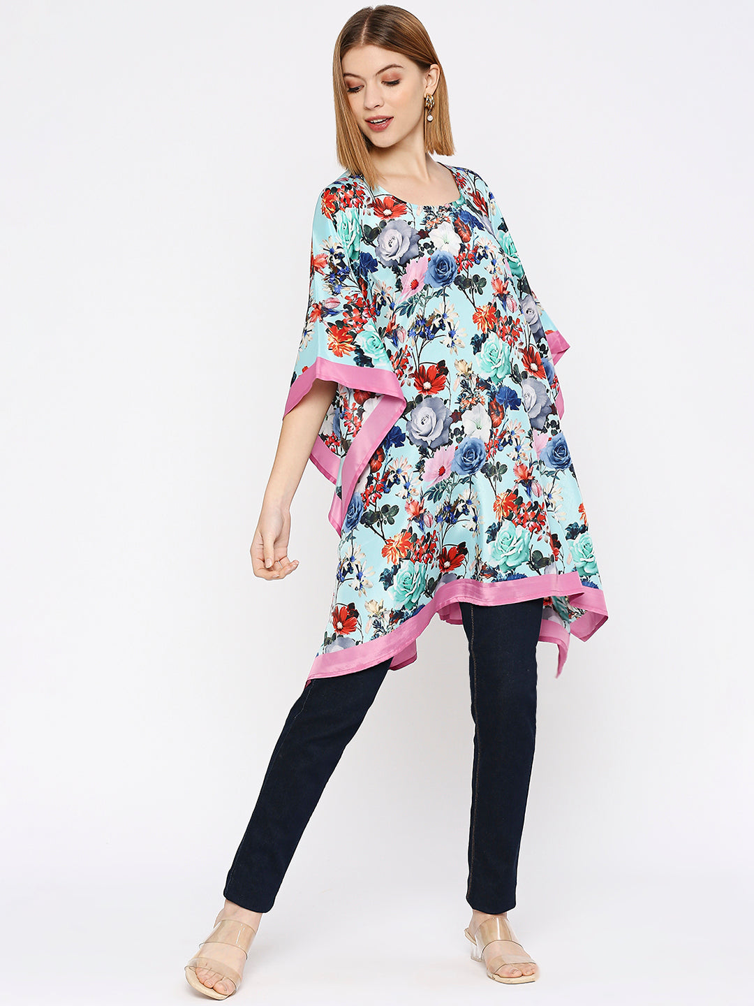Blue Multicolored Floral Kaftan