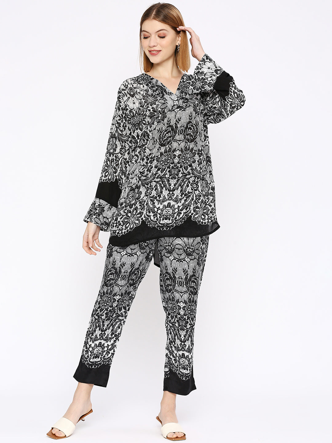 Black Lace Printed Co-ord Set