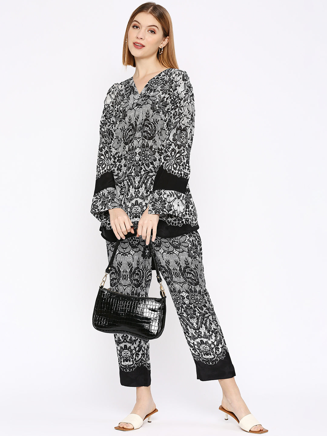 Black Lace Printed Co-ord Set
