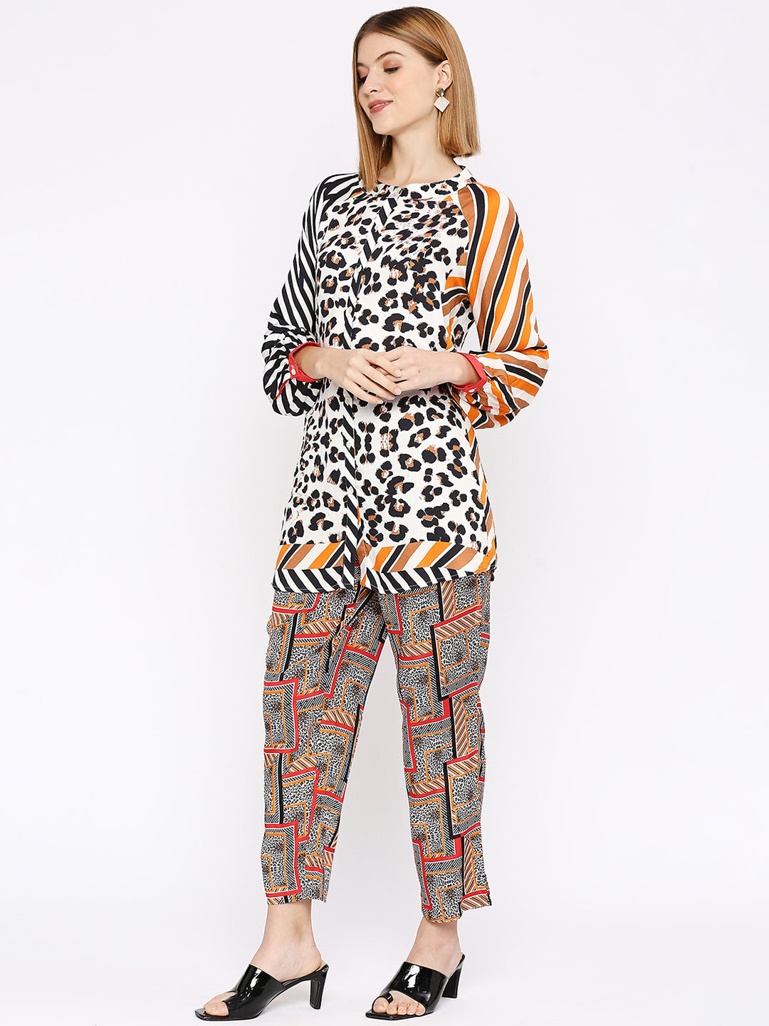 Animal With Geometric Printed Multicoloured Co-ord Set