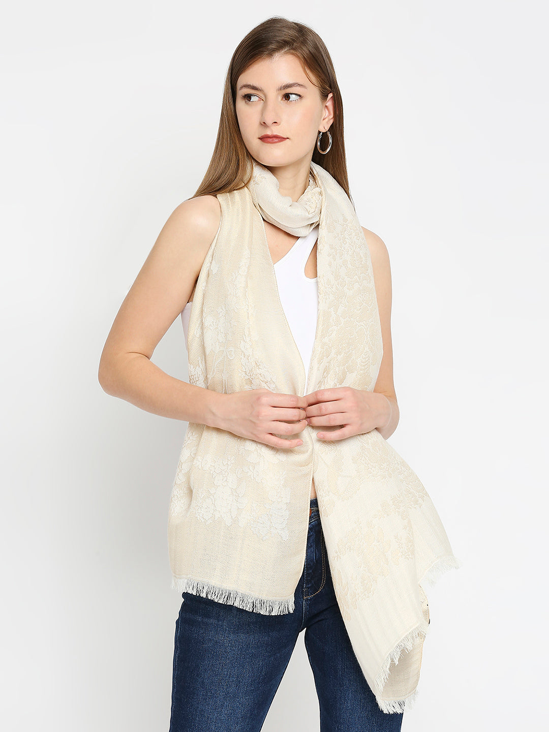 Brocade Floral Design Off White Wrap