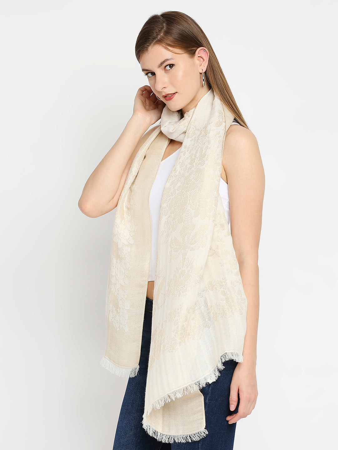 Brocade Floral Design Off White Wrap