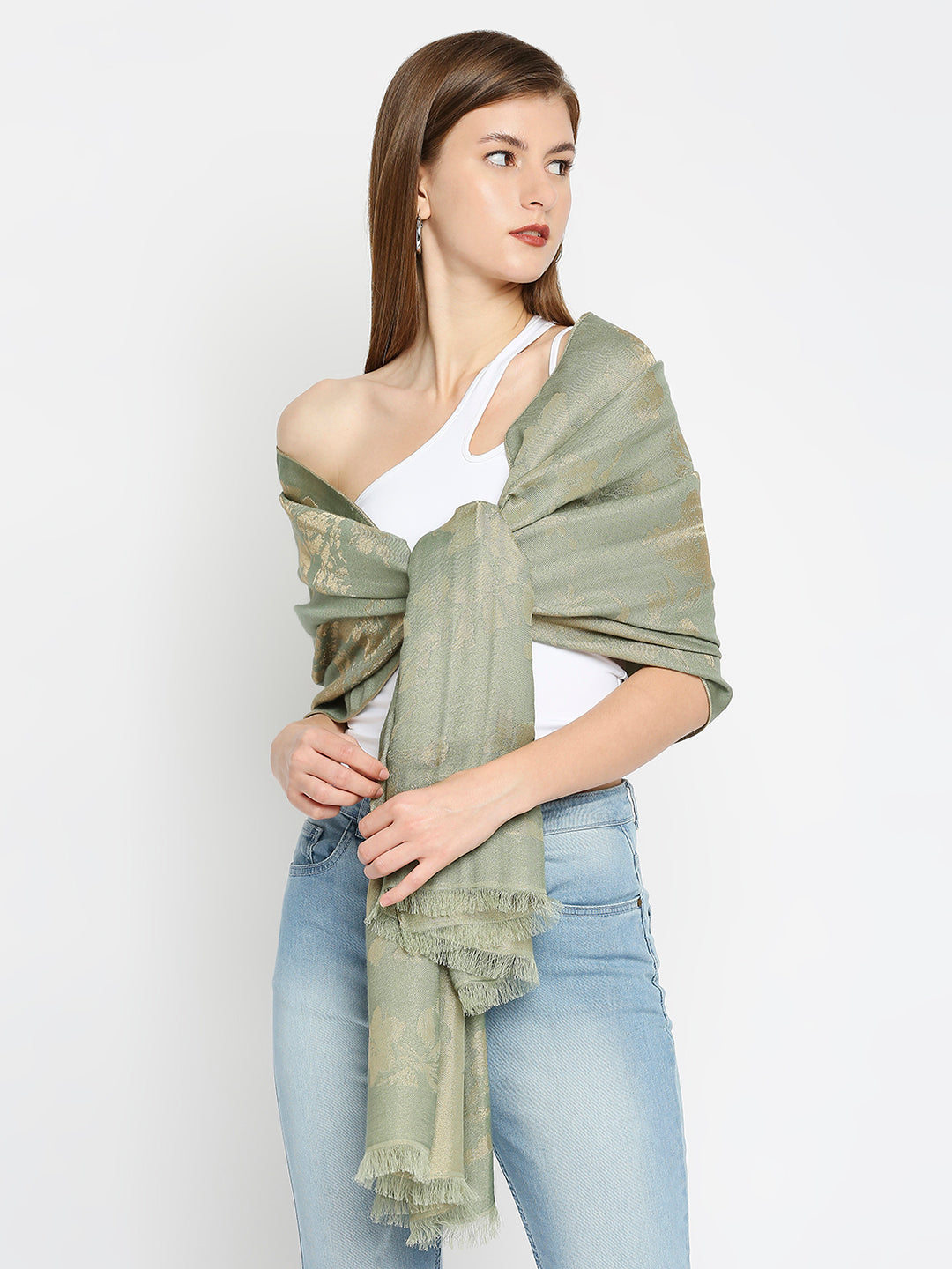 Brocade Flower Design Green Wrap