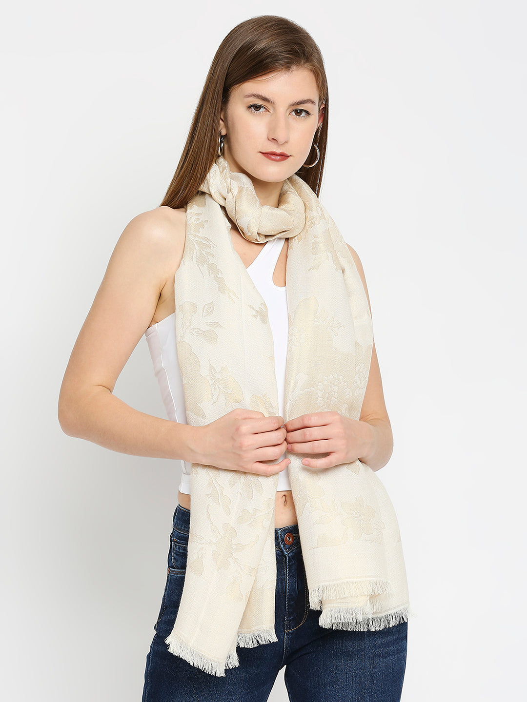 Brocade Flower Design Off White Wrap
