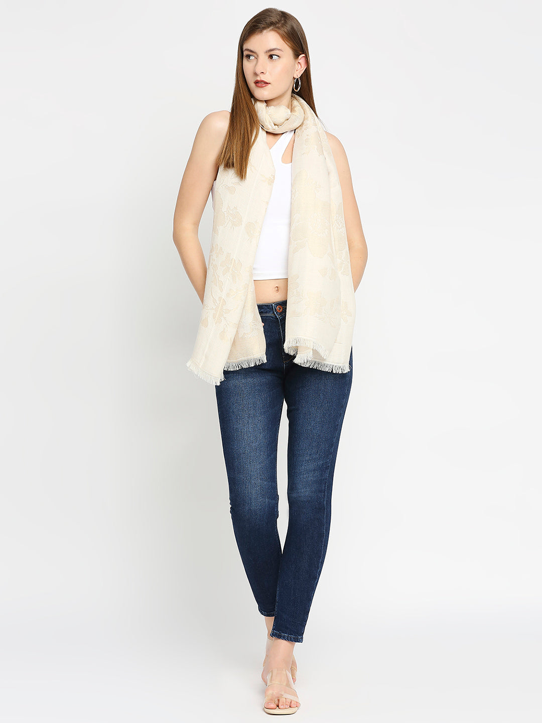 Brocade Flower Design Off White Wrap