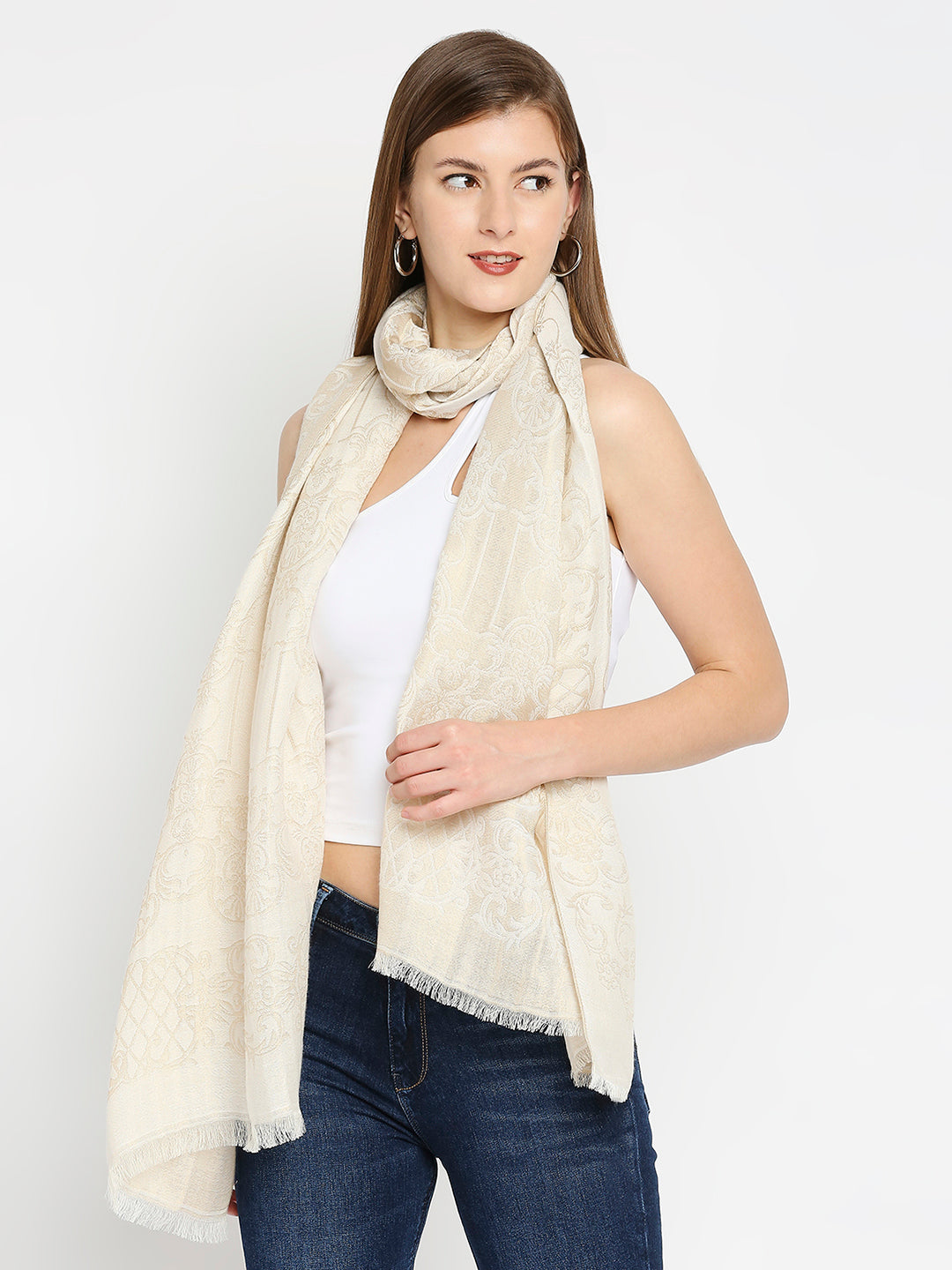 Brocade Ornamental Designed Off White Wrap