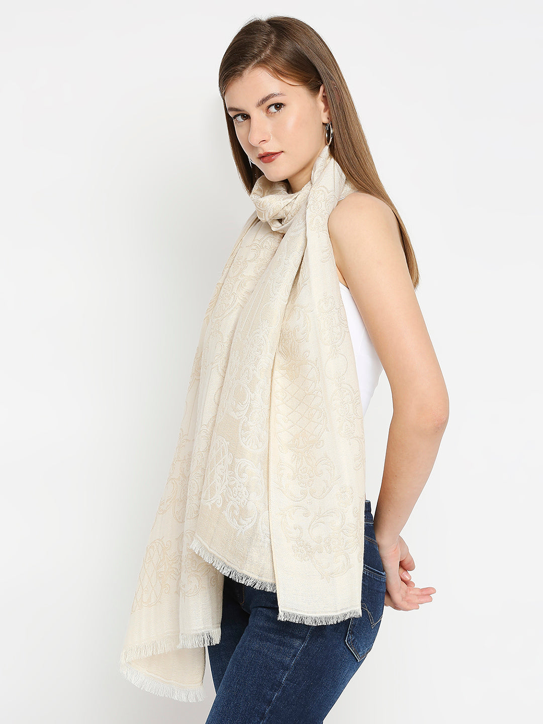 Brocade Ornamental Designed Off White Wrap