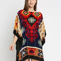 Velvet Kilim Printed Blue & Red Kaftan