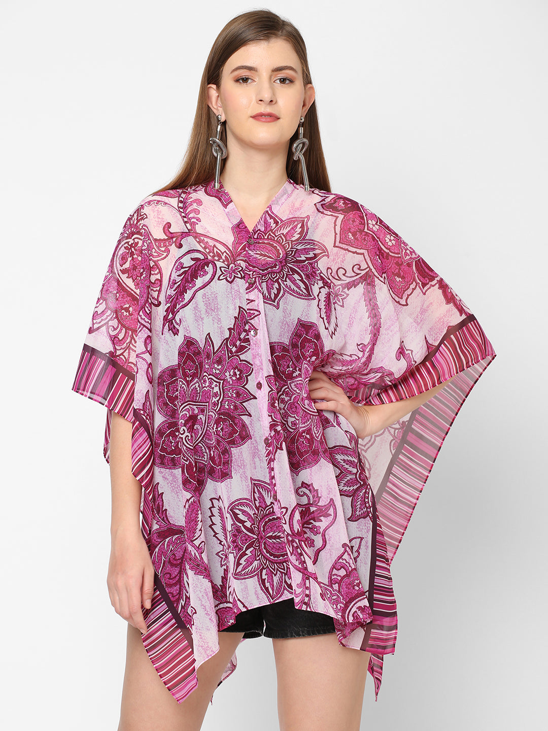 Pink & White Print Kaftan Longline Top