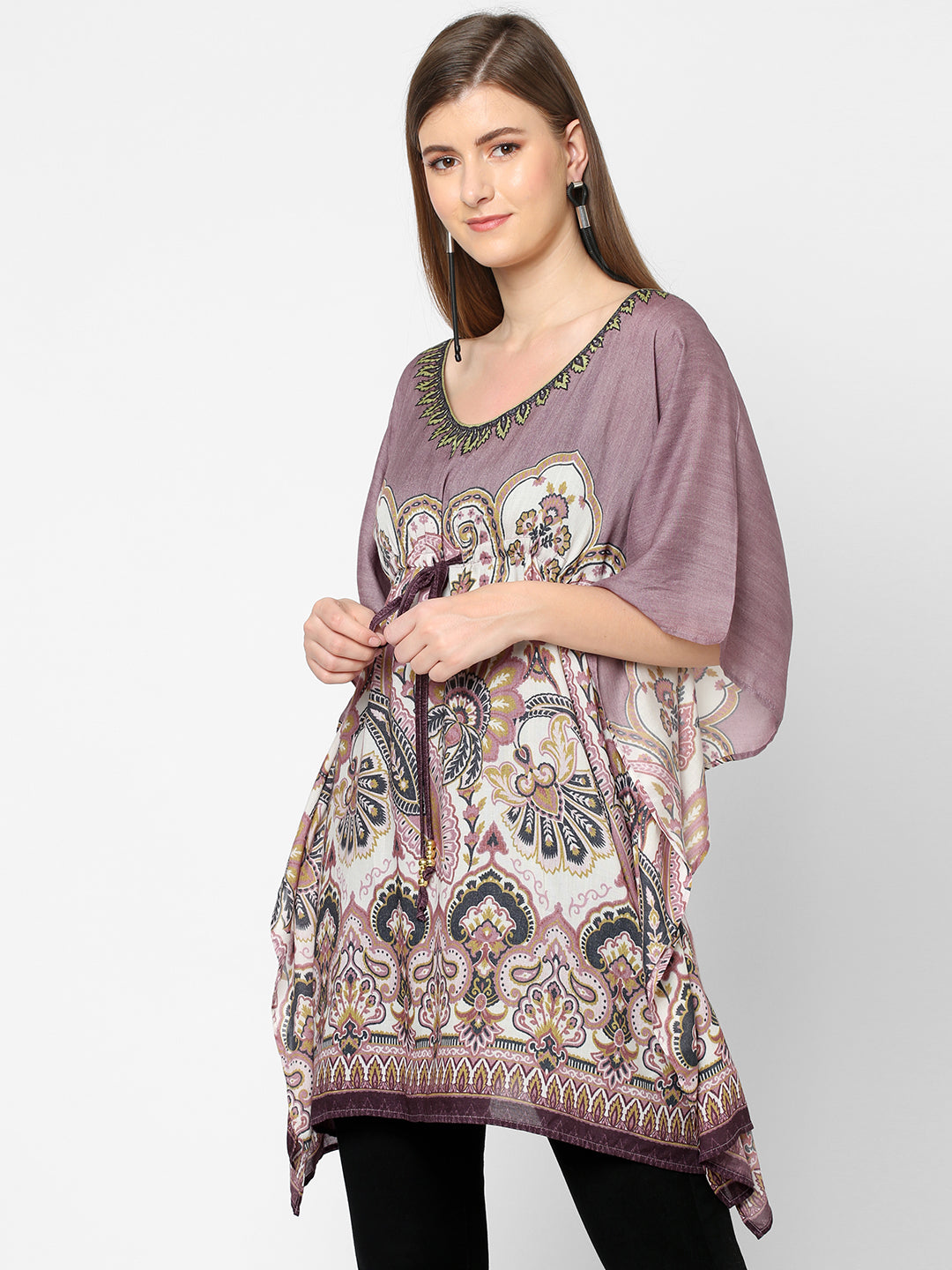 Purple Ethnic Motifs Printed Kaftan Longline Tunic