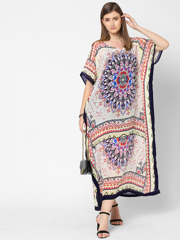Multicoloured Print Kaftan Dress