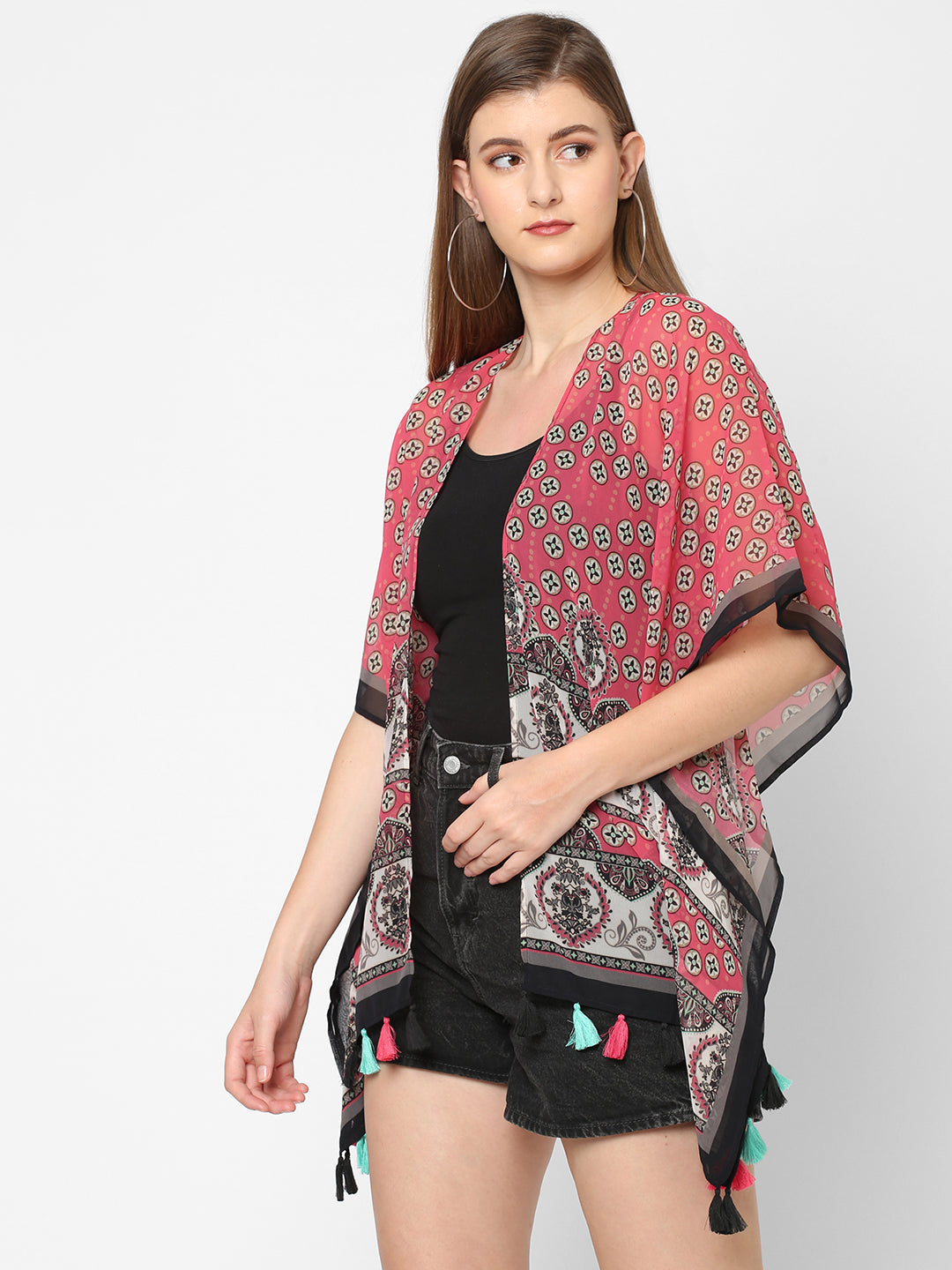 Red Geometric Print Cover Up