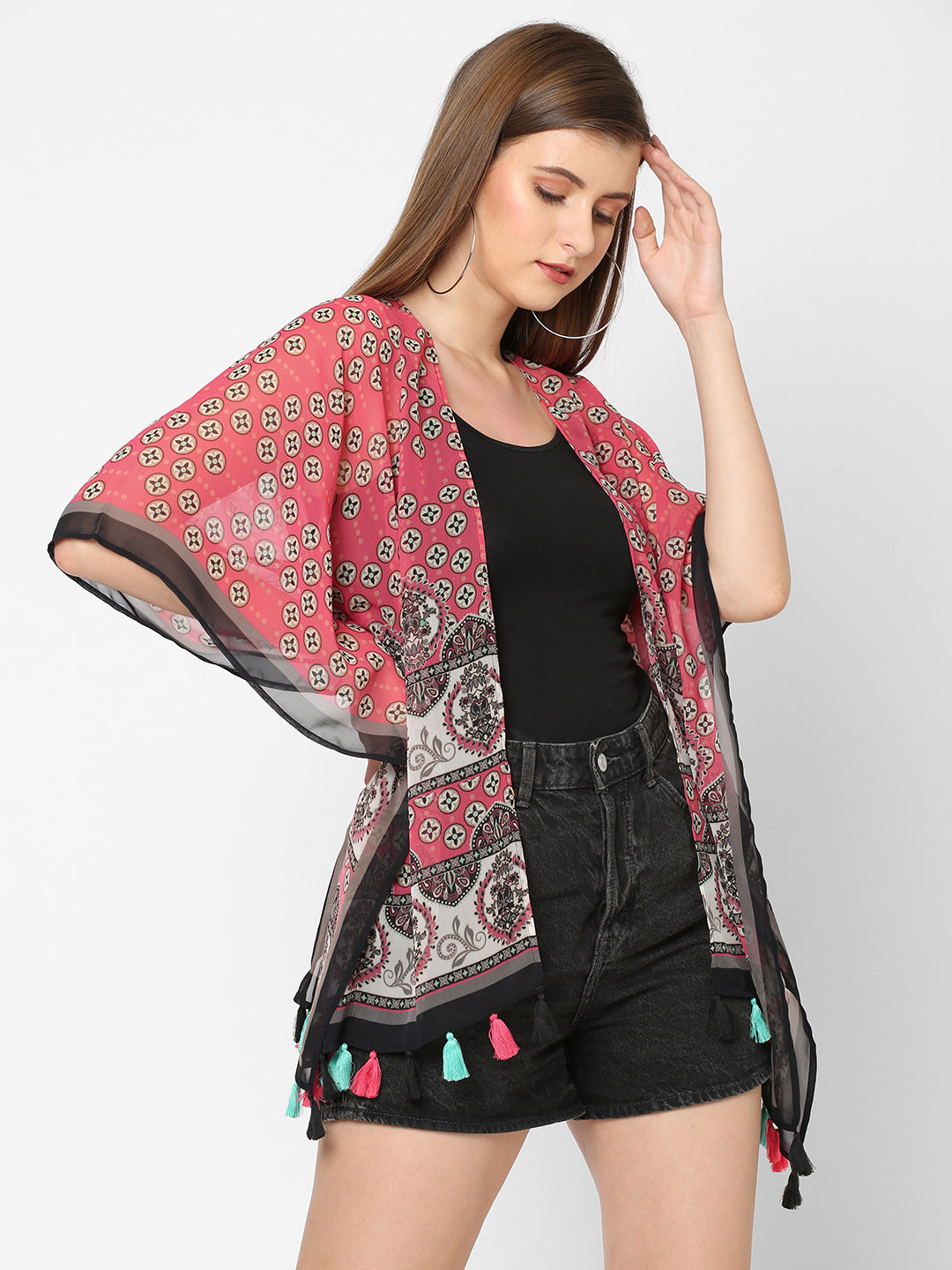 Red Geometric Print Cover Up