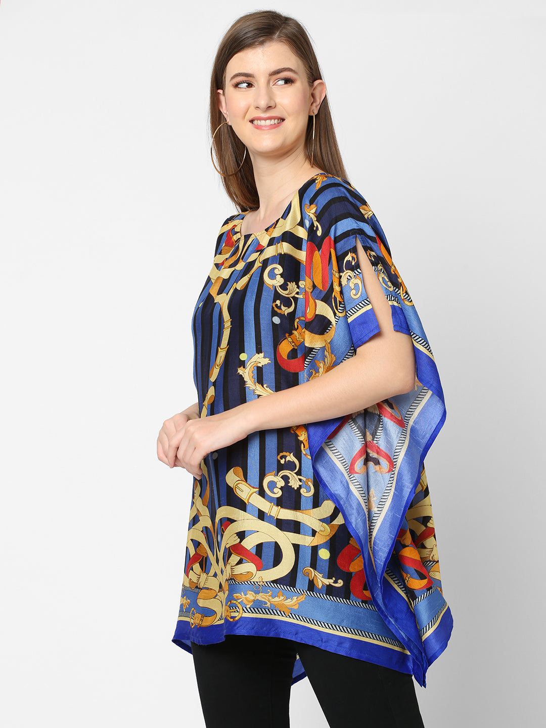 Chains & Belts Printed Blue Poncho Top