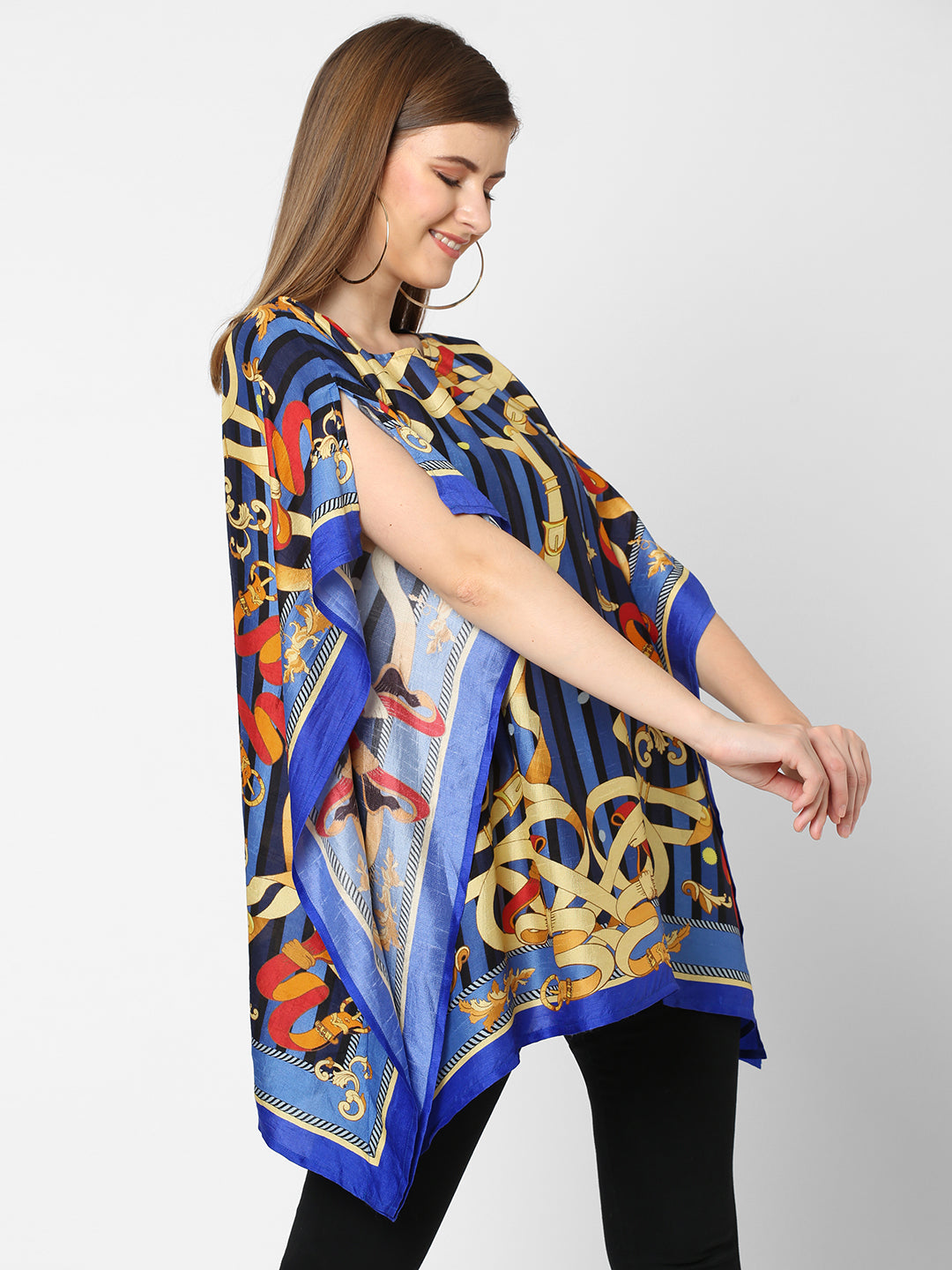 Chains & Belts Printed Blue Poncho Top