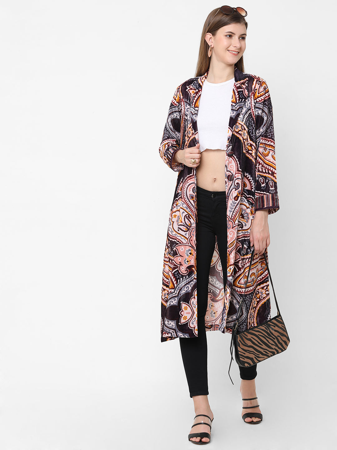 Placed Large Paisley Printed Long Jacket