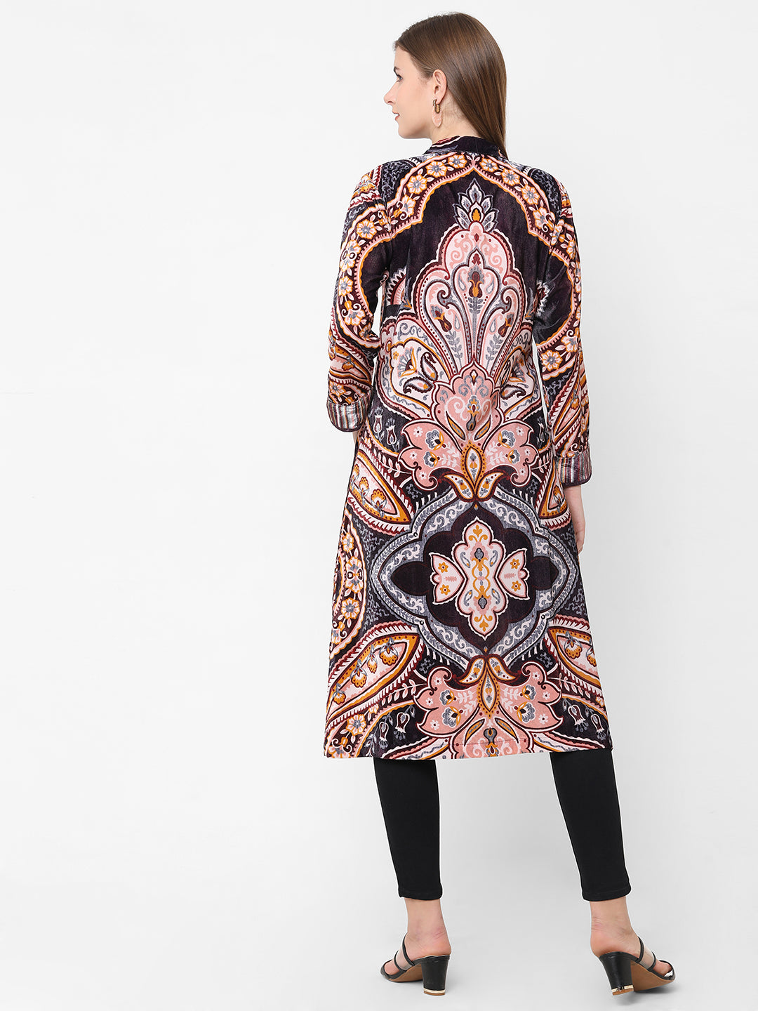 Placed Large Paisley Printed Long Jacket