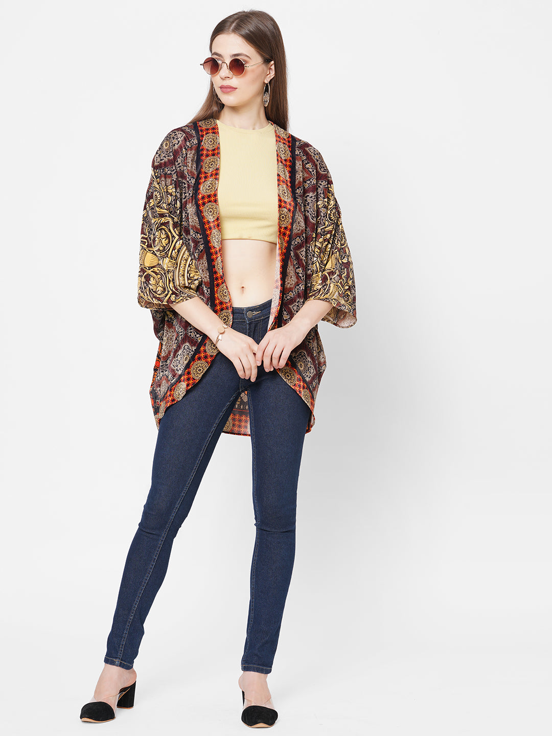 Multi-printed Velvet Shrug