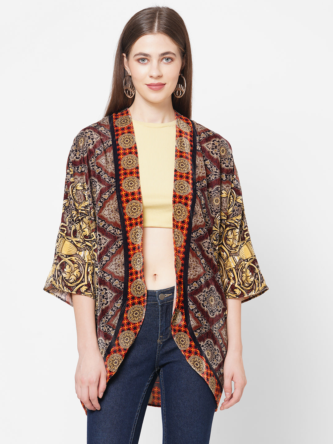 Multi-printed Velvet Shrug
