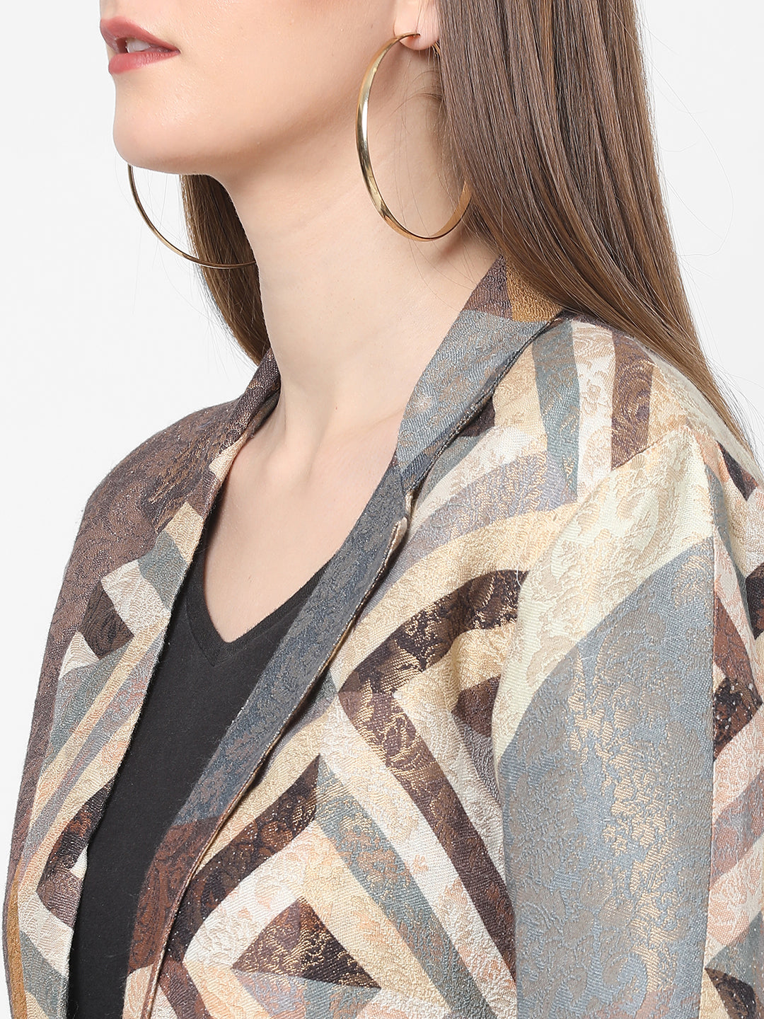 Geometric Printed Brocade Long Jacket