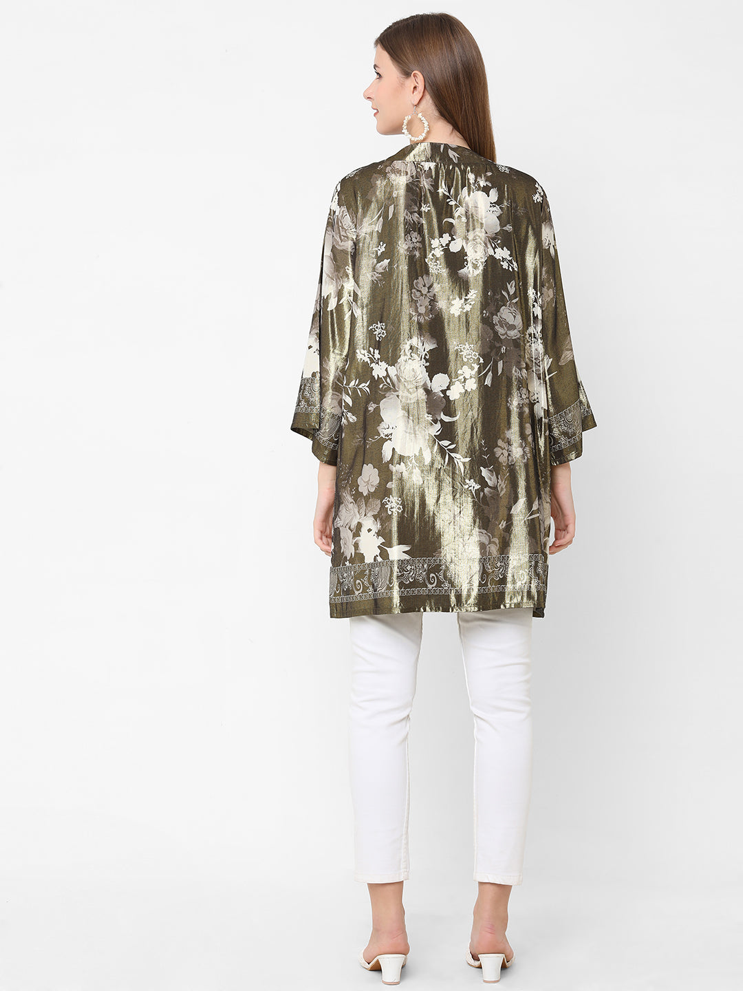 Evening Floral Printed Metallic Kimono