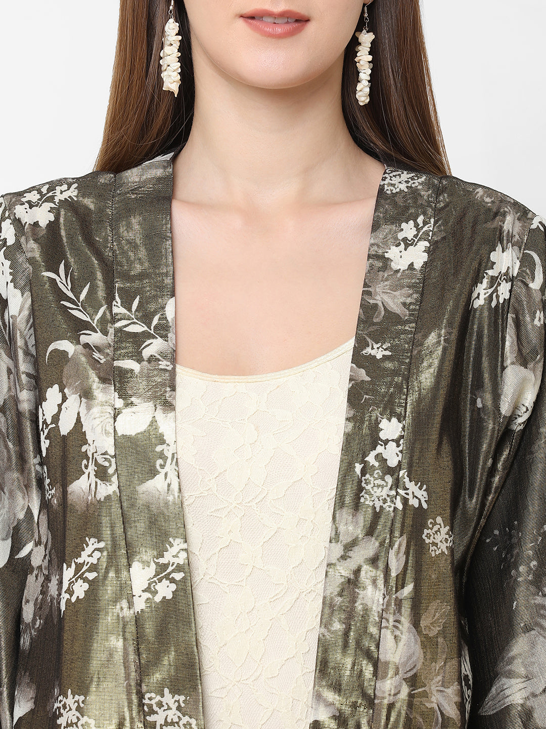 Evening Floral Printed Metallic Kimono