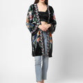 Colourful Winter Flowers Printed Velvet Kimono