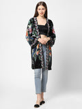 Colourful Winter Flowers Printed Velvet Kimono