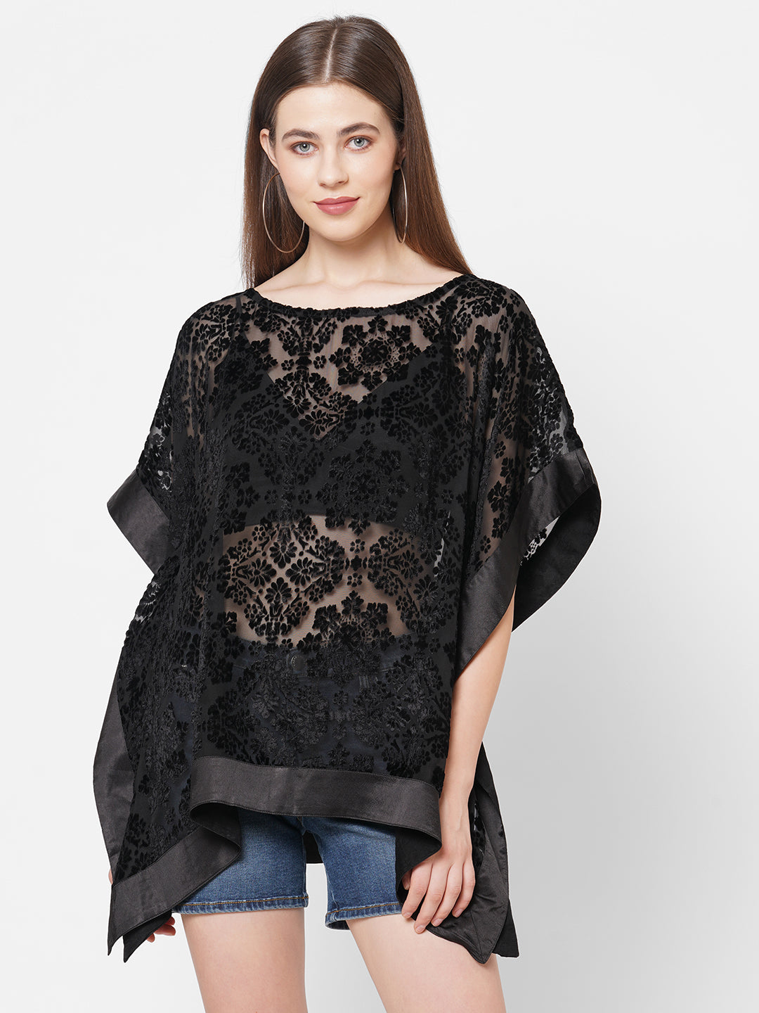 Black Floral Burnout Short Kaftan
