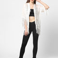 Burnout Floral White Fringed Shrug