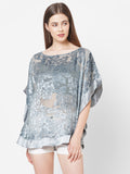 Grey Floral Printed Velvet Kaftan Top