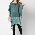 Teal Green Paisley Printed Metallic Kaftan