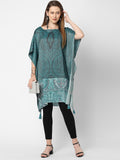 Teal Green Paisley Printed Metallic Kaftan