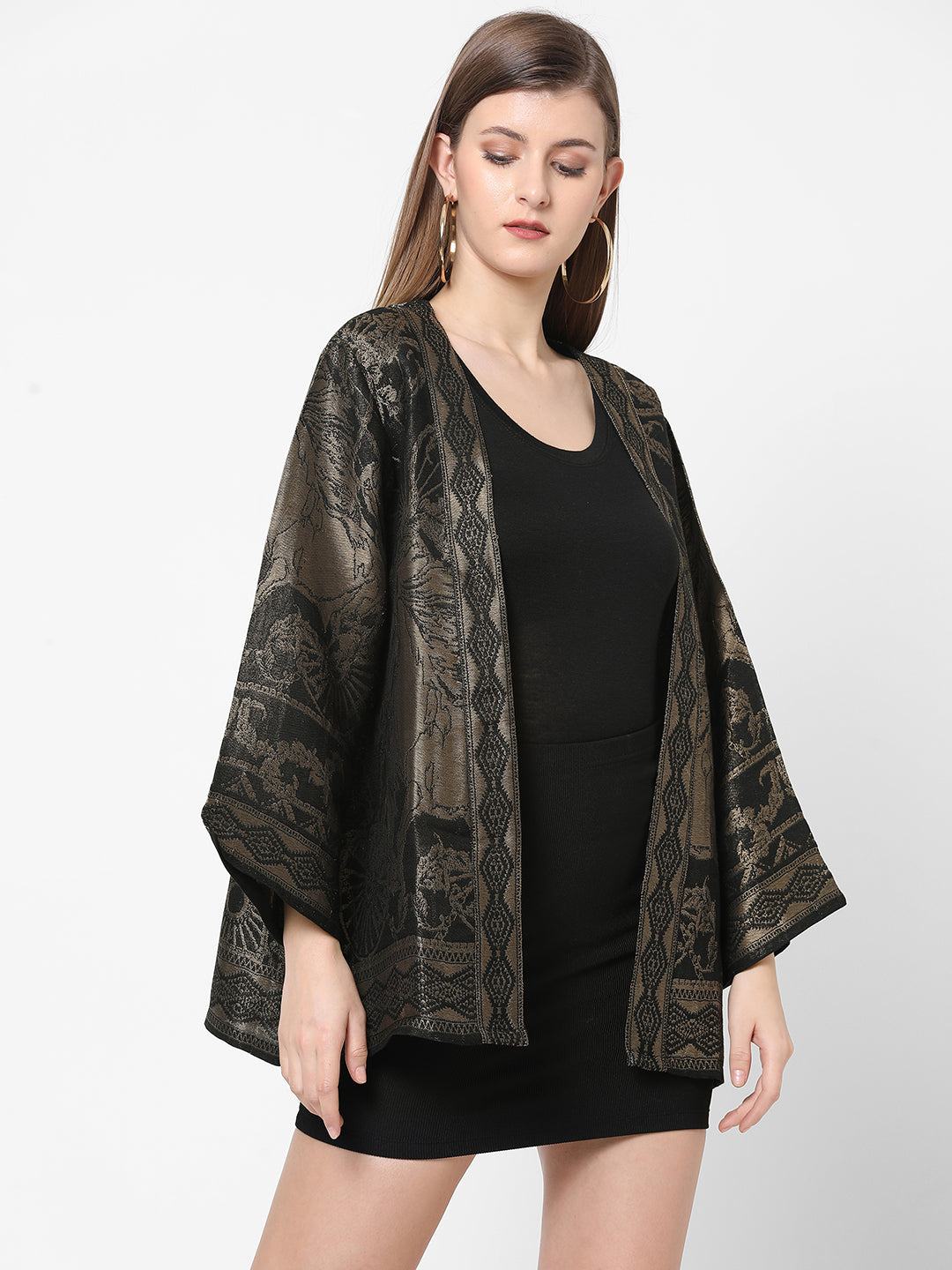 Black Brocade Horse Pattern Jacket