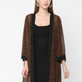 Brown & Black Animal Printed Short Kimono