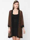 Brown & Black Animal Printed Short Kimono