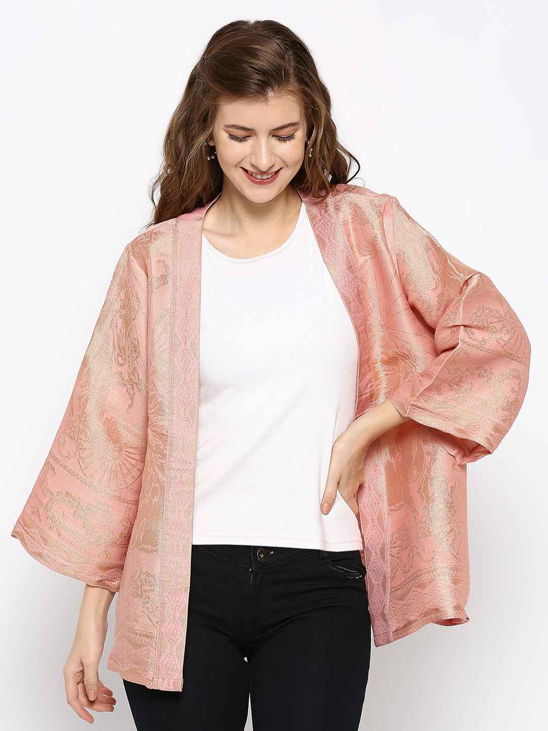 Pink Brocade Horse Pattern Jacket