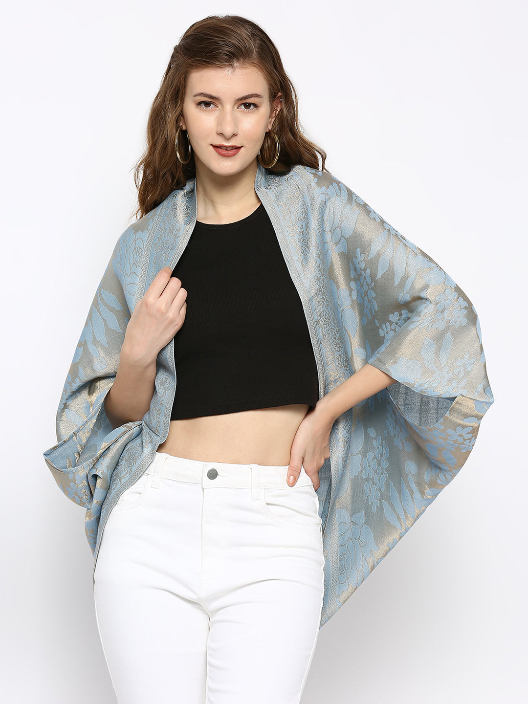 Brocade Floral Pattern Blue Shrug