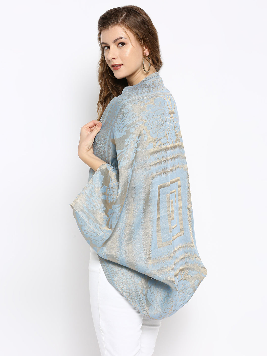 Brocade Floral Pattern Blue Shrug